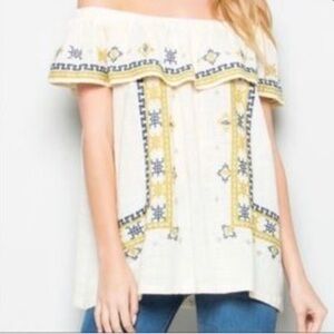 Easel Embroidered Off the Shoulder Gauze Cotton Top Los Angeles Kylee Blouse